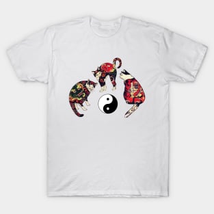 THREE JAPANESE CATS WITH  DRAGON,RED DEVIL TATTOOS AND YIN YANG SYMBOL T-Shirt